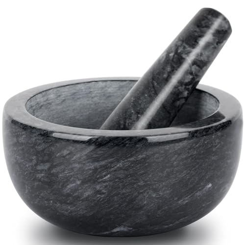Comparison: Best Mortar And Pestles 8 Tera Marble Mortar and Pestle Set Large Solid Stone Grinder Spice Herb Grinder Pill Crusher (Black, Diameter 5.5")