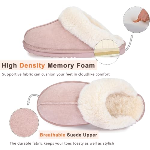 Women's Fuzzy Slippers, Warm and Cozy Slip On Fluffy Winter House Shoes for Women, Comfy Faux Suede Ladies House Slippers Indoor and Outdoor with Memory Foam2