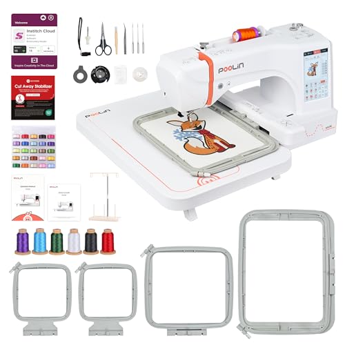 PooLin EOC06 Machine à Broder - Écran Tactile - Brodeuse Numérique - Lettres et Motifs - Embroidery Machine - Personnaliser des T shirts, polos, vestes, chemises,...
