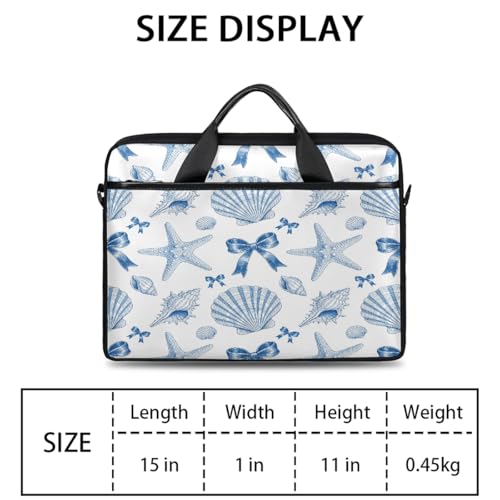 Bolso para portátil Line Art con diseño de estrella de mar, conchas y lazos, para portátiles de 15 pulgadas, funda slim para computadora, maletín profesional para mujeres y hombres, bolso mensajero para trabajo, oficina y viajes miniatura 2