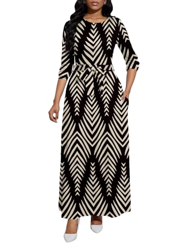 Image of BubFee Long Dress for Women Casual Long Sleeve Dresses Maxi Dress Empire Waist Loose with Belt