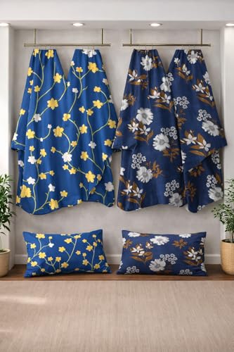 Image of BSB HOME 2 Bedsheet Combo Set with 4 Pillow Covers - Premium Cotton Glace Cotton Microfiber Printed Double Bedsheets, 2 Elegant Colors, Soft Breathable Luxury Bedding Set - Blue and Yellow