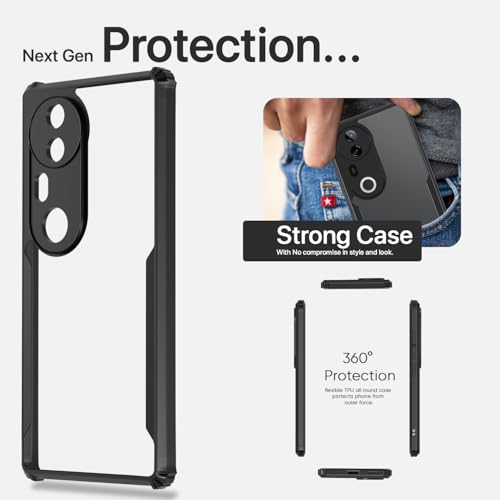 Image of Pikkme Back Cover for Vivo T4 Ultra 5G | Ultra Hyrbid | Full Camera Protection | Raised Edge | Crystal Clear Transparent Bumper Case (Black)