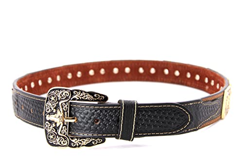 Western Unisex Belt Cowboy Genuine Leather Longhorn Horse Bullrider Rooster Star Leather Belt Concho3