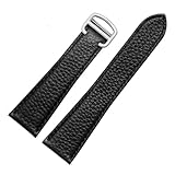 Tipo de cierre: ACERO CAWEUER Correa de reloj cuero compatible con Cartier London Solo, suave y cómoda, estampado lichi, accesorios correa 20 mm, 22 23(Black Silver,22mm)