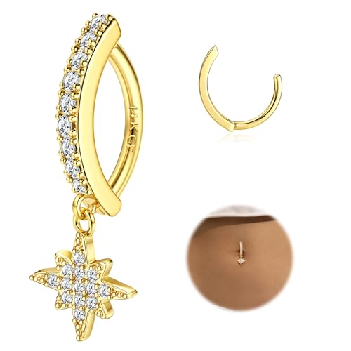 Morfetto Piercing Ombligo Acero Quirurgico Oro - 14G Clicker CZ Piercing Ombligo Aro Tous Colgante Dorado 10mm Dorado-Estrella