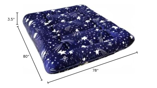 Image of MAXYOYO Navy Starry Sky Japanese Floor Futon Mattress, Tatami Mat Portable Camping Mattress Kids Sleeping Pad Foldable Roll Up Floor Lounger Couch, King Size