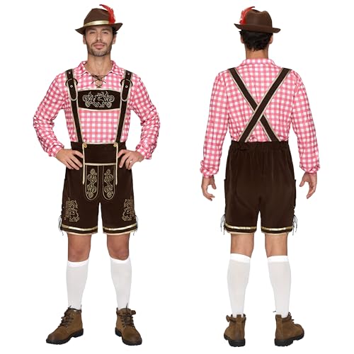 Spooktacular Creations Conjunto de disfraz de Oktoberfest bávaro alemán a cuadros rojos para hombre para fiesta de disfraces de Halloween y festival de la cerveza