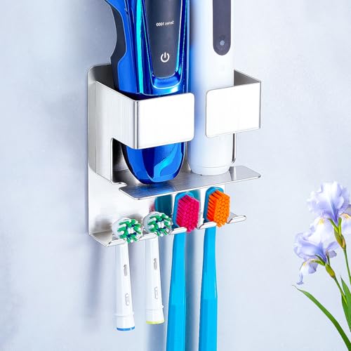 YAYINLI Toothbrush Head Holders, Electric Tooth Brush Head Holder, Wall Mounted Toothpaste Holder for Bathrooms Shower, Stainless Steel Adhesive Tooth Brushing Holder Razor Holder Organizer Storage