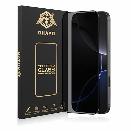 Image of OHAYO Military Strength Tempered Glass Screen Protector Compatible with iPhone 16 Plus (Privacy) | 9H+ Hardness, Strong Protection, Full Screen Edge-to-Edge Cover, Scratch Resistant, Bubble-Free Install, Ultra HD Clarity
