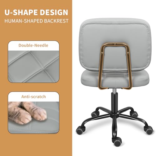 Image of Armless Office Chair Adjustable Height Drafting Desk Chair - Light Grey | Adjustable Height, 250lb Weight Capacity, PU Leather, Fits Under Desk
