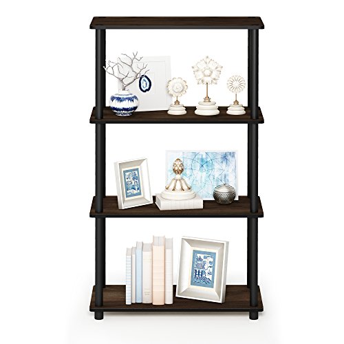 Image of Furinno Turn-N-Tube 4-Tier Multipurpose Shelf Display Rack, Round Tubes, Columbia Walnut /Black