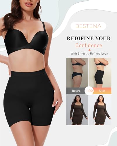 Image of BESTENA Shapewear Shorts for Women, Mid Waist Tummy Control Shaper | Mid-waist tummy control shapewear shorts smooth tummy and thighs with seamless comfort and discreet under-dress wear