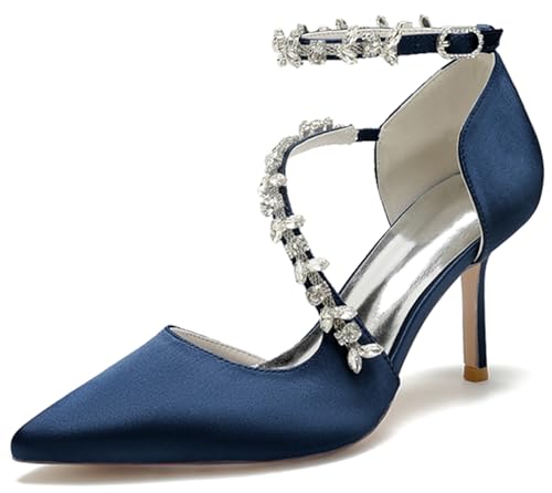 Miyoopark Damen Absatzs Pumps Schuhe fur Hochzeits Abend Pumps mit Ketten J607 Dunkel blau...