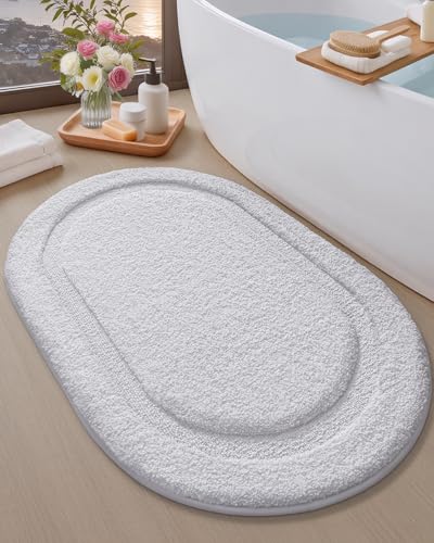 Image of Color&Geometry Oval White Bathroom Rugs 36x24, Extra Soft Absorbent Microfiber Bath Rugs, Non-Slip Bathroom mat, Washable Plush Bath Mats for Bathroom, Shower, Bathtub, Laundry, White