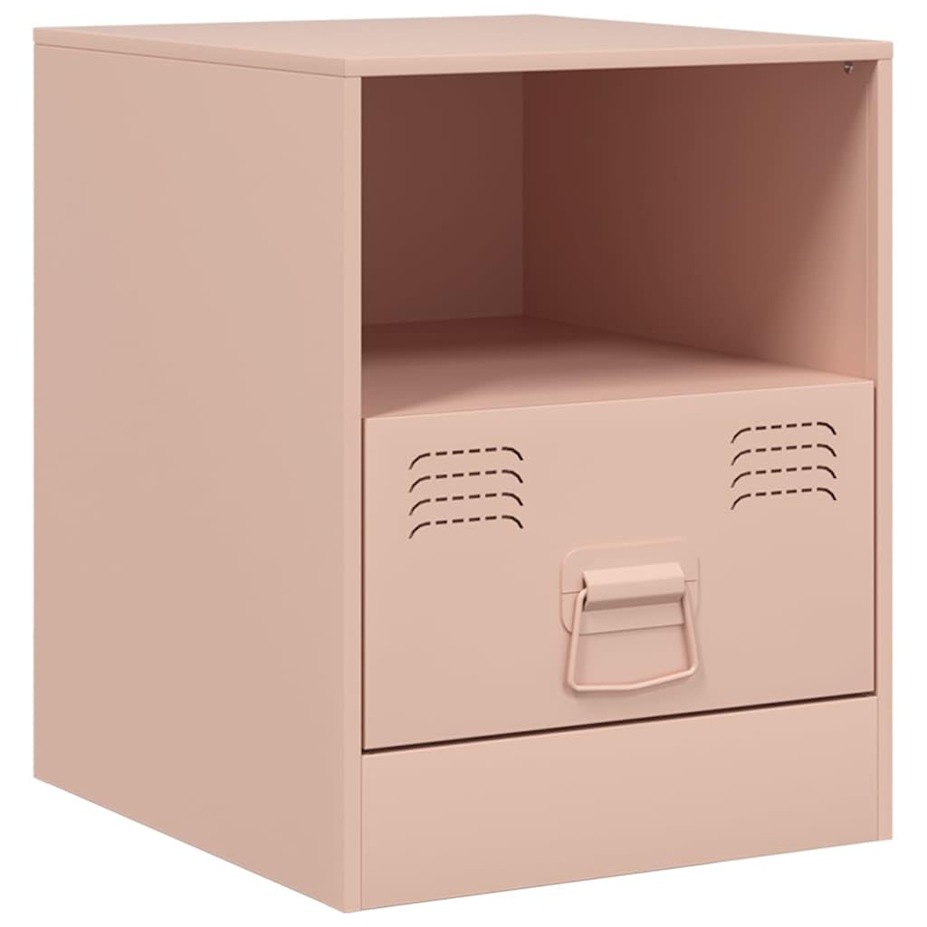 Table de chevet rose en acier avec 1 tiroir et étagère meuble de rangement 44 cm