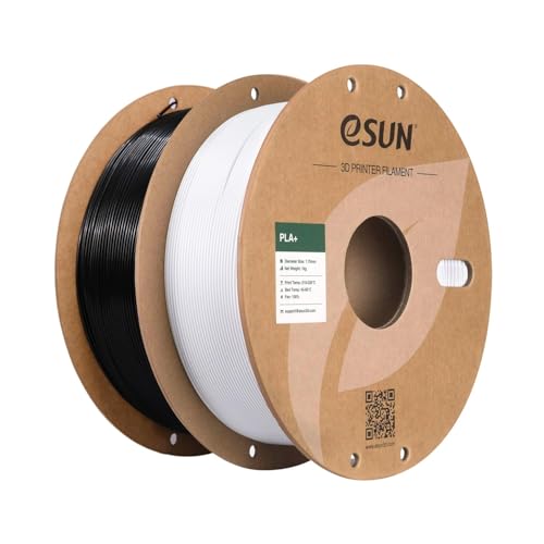 Image of eSUN PLA+ Filament 1.75mm, 3D Printer Filament Dimensional Accuracy + /- 0.03mm, 1kg Cardboard Spool(2.2lbs) 3D Printing Filament, Fits for Most FDM 3D Printers(Black+Cold White)