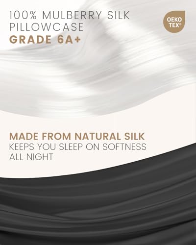 THXSILK Silk Pillowcase for Hair and Skin, 100% Mulberry Silk Grade 6A+ Silk Both Sides Bed Pillow Cover with Hidden Zipper, 1pc Hypoallergenic Pillowcase (King Size 20"x36", Black)