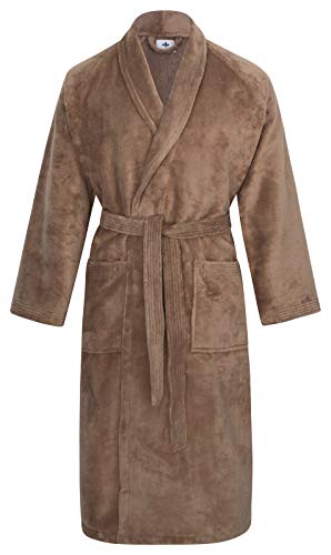 Floringo Luxus Bademantel mit Schalkragen Twin-Star super Soft für Damen und Herren 95° waschbar (walnuss, XXL) Cover