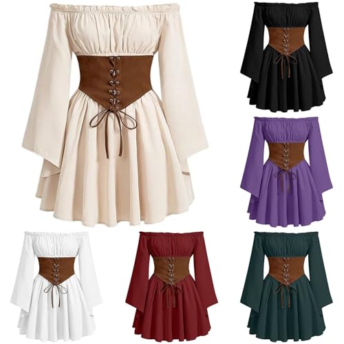 Generisch Piratenkostüm Damen - Piraten Kostüm Frauen Sexy Shoulder Korsett Karneval Kleid Piratenkleid Mittelalter Faschingskostüme Sommerkleid...