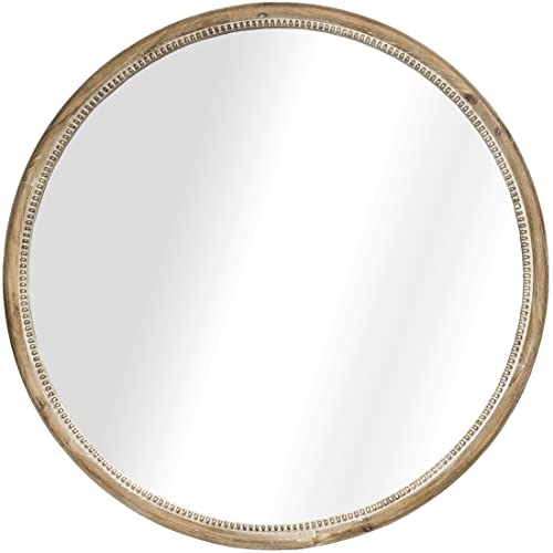 Decorative Mirrors For Wall Decor - 30" Large Wall Mirrors for Living Room, Rustic Farmhouse Hanging Entryway Mirrors for Wall - Elegant and Handcrafted Round Wood Mirror (Natural Brown)