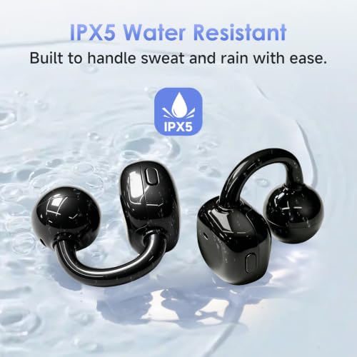 Image of Kinglucky Neo Clip Earbuds Wireless Open Ear Earbuds, Bluetooth 6.0 OWS Earphones, 50Hrs Playtime, Button Control, ENC, IPX5 Waterproof 10mm Drivers, Low Latency (Midnight Black)