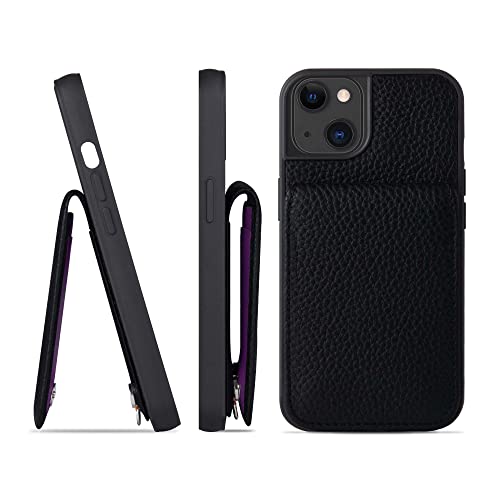 iPhone13 ケース 本革 シュリンクカーフレザー カードポケット フラップ スタンド機能 ショルダーストラップ 耐衝撃 ハンドメイド ギフト シンプル メンズ レディース スマホケース 黒 クロ ブラック SCPG-13-Black