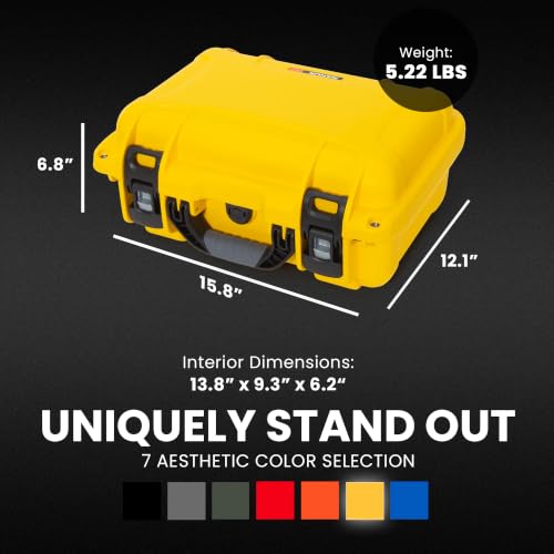 Image of NANUK 915 Hard Case with Cubed Foam - Compact Waterproof Travel Camera Hard Case with Padded Dividers, 13.8 inch x 9.3 inch x 6.2 inch - Dustproof and Impact Resistant, Airline Carry-On Approved - Yellow