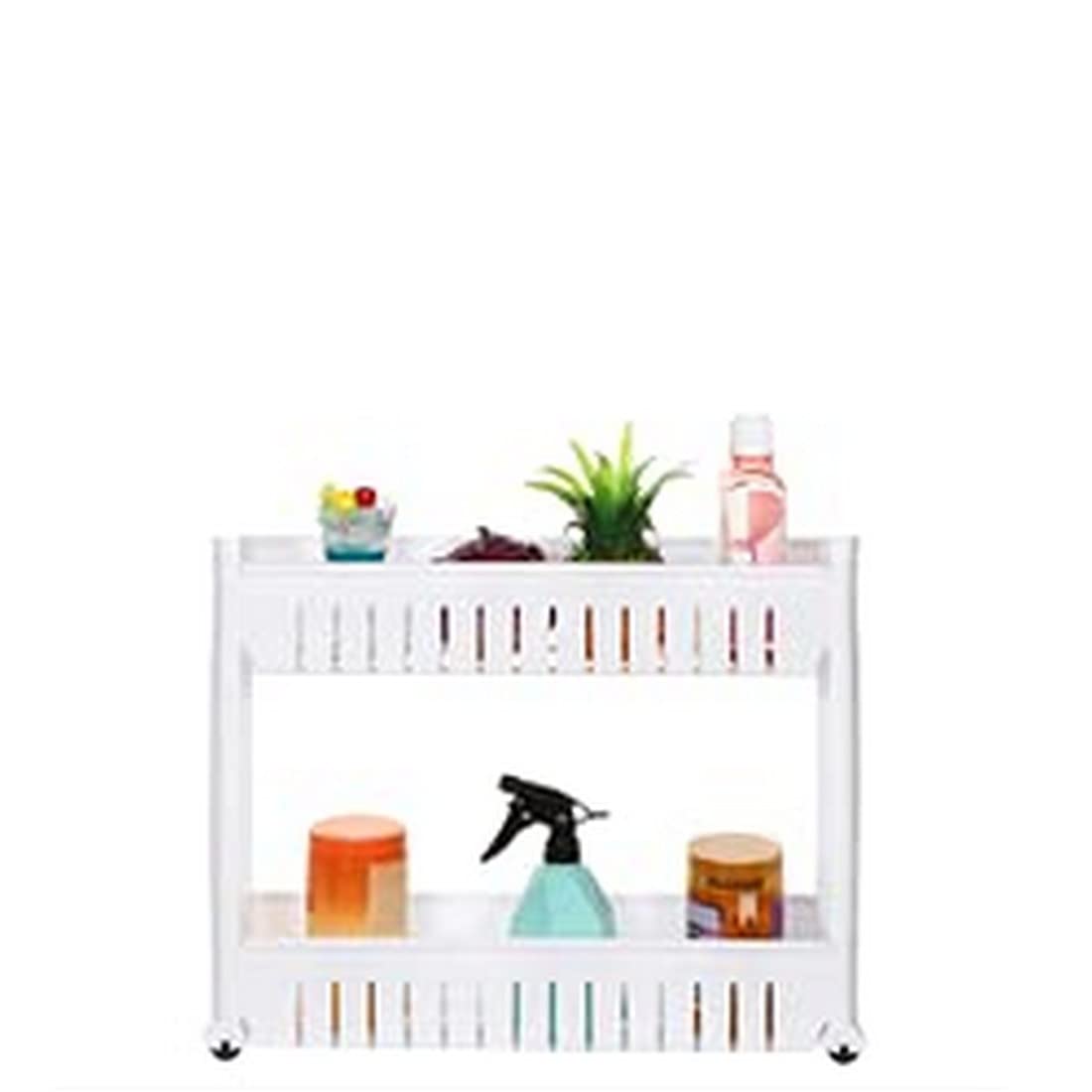 KETOLITE Plastic 2 Tirer Space Saving Storage Organizer Slim Rack Shelf with Wheels,Slim Slide Out Kitchen Trolley Rack Holder Storage Organizer for Kitchen, Bathroom (White)-image-48