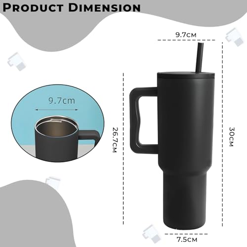 Image of SKDBPM Personalized Stainless Steel Tumbler with Handle, 1200ml Capacity, Black Insulated Travel Mug with Straw, Custom Name Design (Black Tumbler)