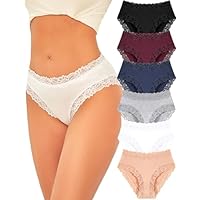 ALL OF SHE Cotton Underwear for Women Soft Bikini Cheeky Panties Sexy Lace Underwear Stretch Cotton Panties 6 Pack