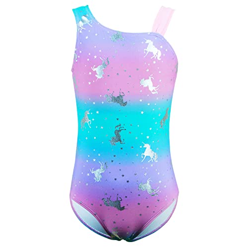 Girls One Piece Swimsuit Swimwear Unicorn Mermaid Striped Printed Bathing Suit Size 4 To 14 (L, Lfzma) #TOP1