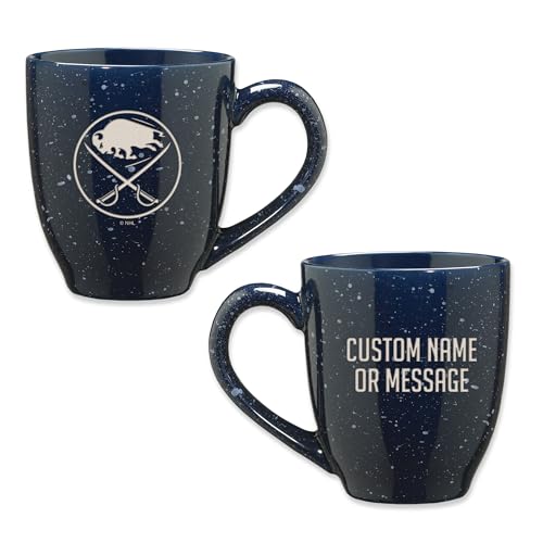Image of Rico Industries NHL Hockey Buffalo Sabres Navy Personalized 16 oz Team Color Laser Engraved Speckled Ceramic Coffee Mug