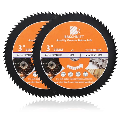 HSS Circular Saw Blade 3inch - BRSCHNITT 2pcs 72T 10mm Bore Cutting Discs for Wood, Copper, Aluminum, Plastic and Soft Metal