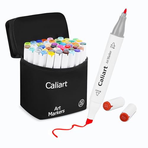 Image of Caliart 52 Colors Alcohol Markers Dual Tip, Fine & Chisel Permanent Pens | Art Markers for Adult Coloring Books No Bleeding, Beginners Artists Drawing Sketch Illustration Painting Art Supplies Gift