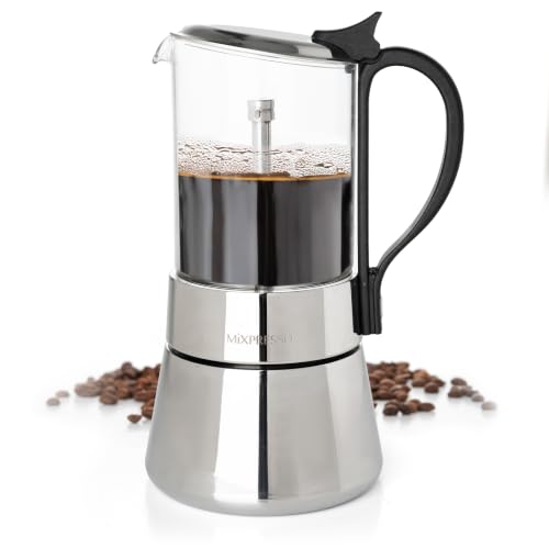 Mixpresso 9 Cup Greca Moka Pot, Glass Stovetop Espresso Maker