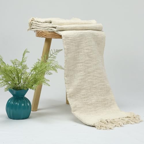 Image of Handwoven 100% Pure Cotton Throw Blanket - 50x60 Inch Soft Sofa Throw for Couch, Bed & Living Room - Lightweight Natural Off White Farmhouse Blanket - Boho Decor, Blanket for Travling (Cream)