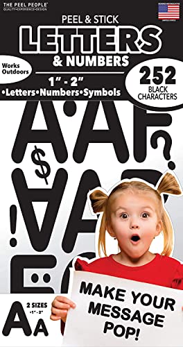 letter stickers made in usa - The Peel People Peel and Stick Letters and Numbers - Acid-Free, Non-Toxic, Use Indoors or Outdoors, Made in The USA, 252 Stickers Included, Solid Black