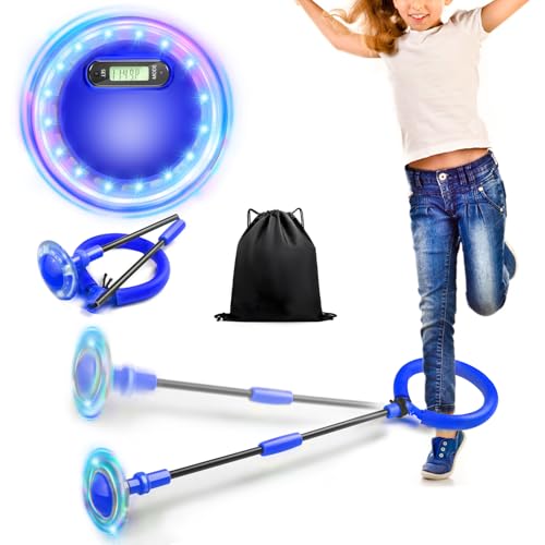 Jalunth Springring Fußkreisel Swing Wheel Outdoor Draußen Garten Blinkt Skip Ball Spielzeug Spiele Kinder Erwachsene Jungen Mädchen 5 6 7 8 9 10 11 12 Jahre Nikolaus Geschenke mit Zähler und Lichtrad