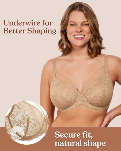 Image of HSIA Minimizer Bras for Women Full Coverage, Unlined Lace Sexy Plus Size Underwire Bra for Large Breasts