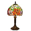 FUMAT Rose Tiffany Small Table Lamp for Bedroom Bedside Nightstand Table Lamps for Living Room 3 Way 3 Color Temperatures LED Stained Glass Table Lamp 8X8X15 Inch Home Office Reading Desk Lamp