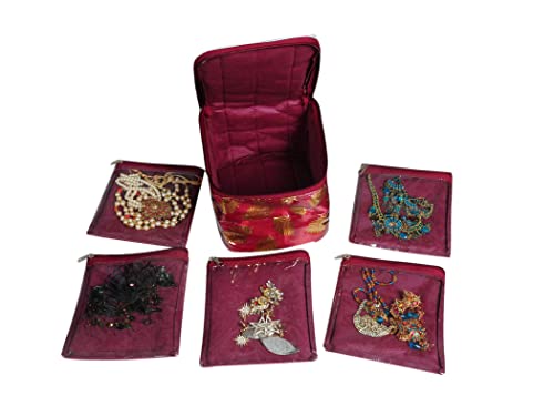 Image of Set of 10 Makeup Pouches Necklace Earrings Cosmetic Vanity Storage Box Jewellery Organizer Toiletry Organizer Pouch for Women Color - Red