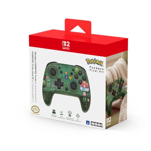 HORI Wireless HORIPAD Turbo (Pokémon Pixel Green) for Nintendo Switch 2 – Rechargeable Controller - Officially Licensed by Nintendo