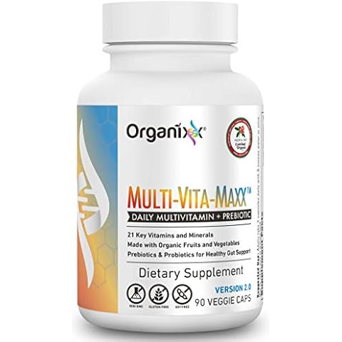 Organixx Vegan Multivitamin for Women & Men, Prebiotic with Vitamin C, D3, Vitamin B Complex, Probiotics, Organic Fruits and Vegetables, Supports Digestive, Gut Health, Immune Support, 90 Gel Capsules Cover