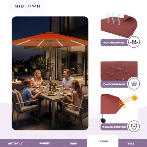 Image of Midtown Umbrellas LED Swilt - 8 Ft Solar LED Patio Umbrella, Cherry Canopy