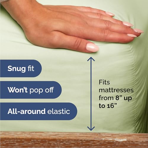 Image of Queen 6 Piece Bed Sheet Set - Soft, Breathable & Cooling - Light Sage Green | Ultra-Soft Hotel Luxury Bedding Set w / 8-16 Inch Deep Pockets, 1 Flat & 1 Fitted Sheet & 4 Pillowcases, Wrinkle & Fade Free