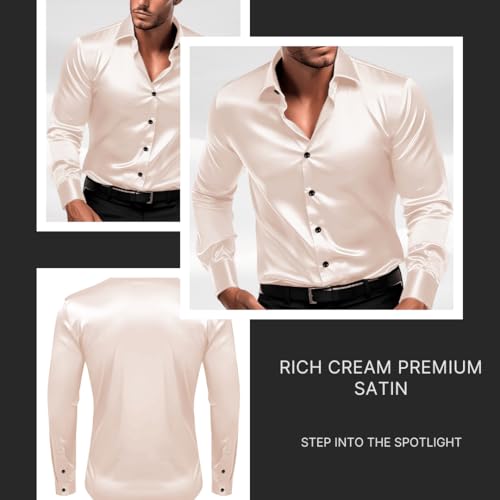 Image of IndoPrimo Men's Satin Shirt with Spread Collar Neck Line Solid Pattern Full Sleeves Regular Fit Western Style and Standard Length