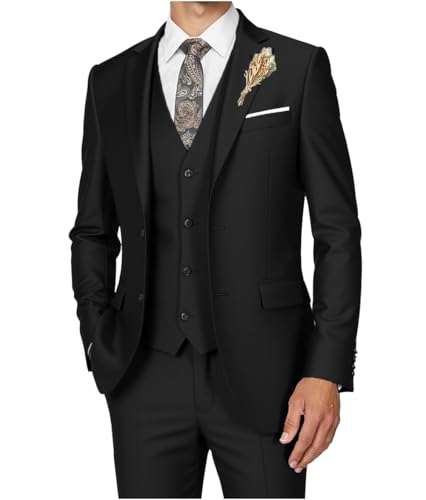 Mens Suit Slim Fit 3 Piece Set Wedding Tuxedo Black Suits for Men Blazer Formal Dress Pants Men's Business Graduation Prom Outfit,Size XXL