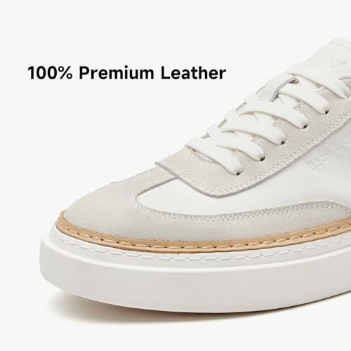 BEAU TODAY Men's Dress Sneakers, Leather Fashion Sneakers for Men Oxfords Classic Handmade Comfortable Lace Up Platform Flat Sneakers Tennis Retro Shoes4