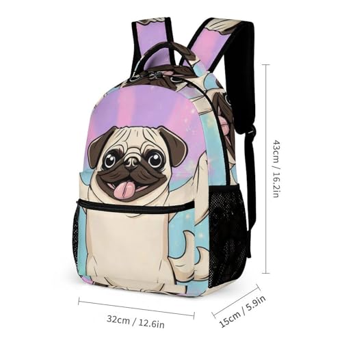 Backpack Bookbag Set Tie Dye Cute Pug Backpack with Lunch Bags and Makeup Bag Shoulder Bag with Lunch Box Storage Bags2